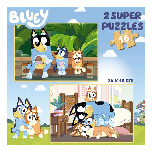 Bluey 2 in 1 Wooden Puzzle – Educa - 2x16 Pieces