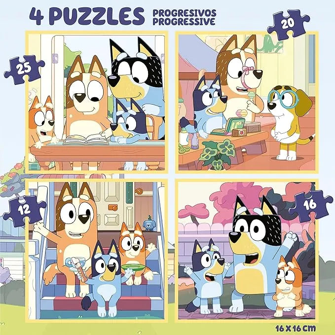 Set of 4 Bluey Progressive Puzzles – Educa - 12, 16, 20 and 25 Pieces