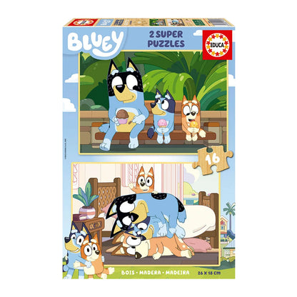 Bluey 2 in 1 Wooden Puzzle – Educa - 2x16 Pieces